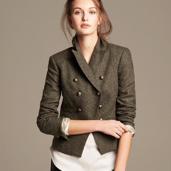 Banana Republic women's jacket 8 wool blend olive speckled brown military - Picture 1 of 11